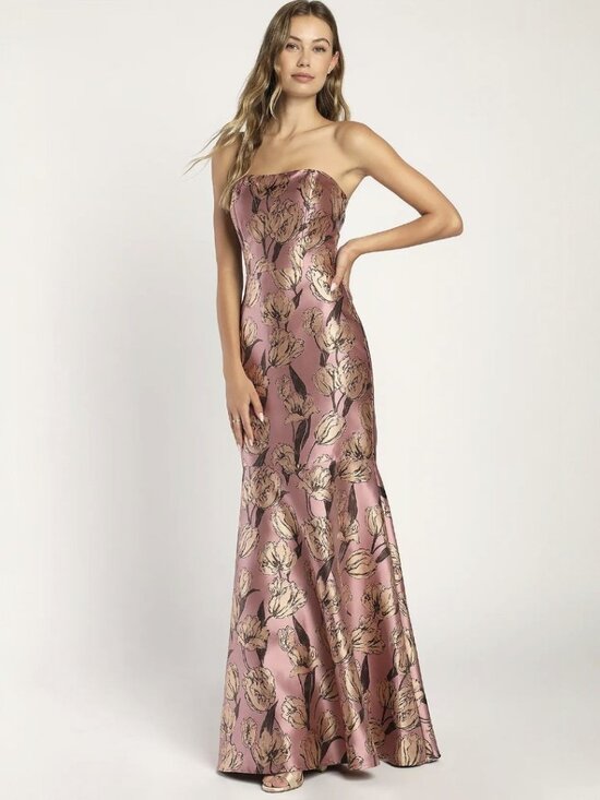 Lulus Gowning Around Mauve Floral Jacquard Strapless Maxi Dress NWT - Picture 10 of 11